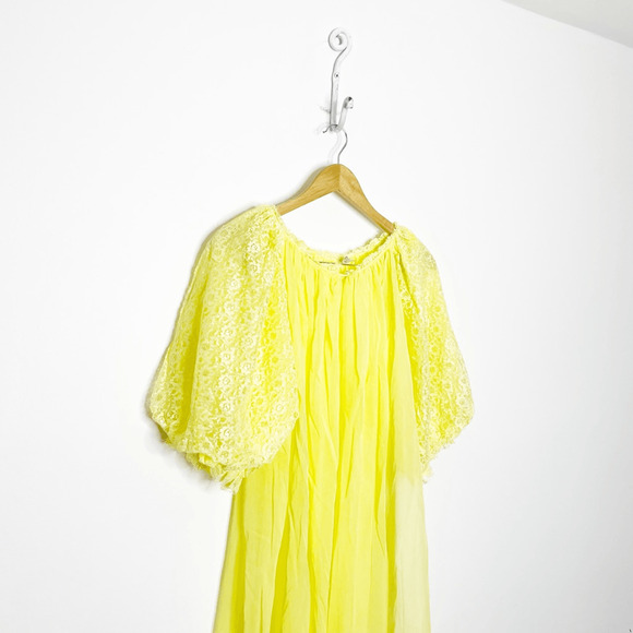 VINTAGE 50s GMC Sheer Peignoir Robe lace chiffon puff sleeves WOMENS M L - Picture 3 of 6